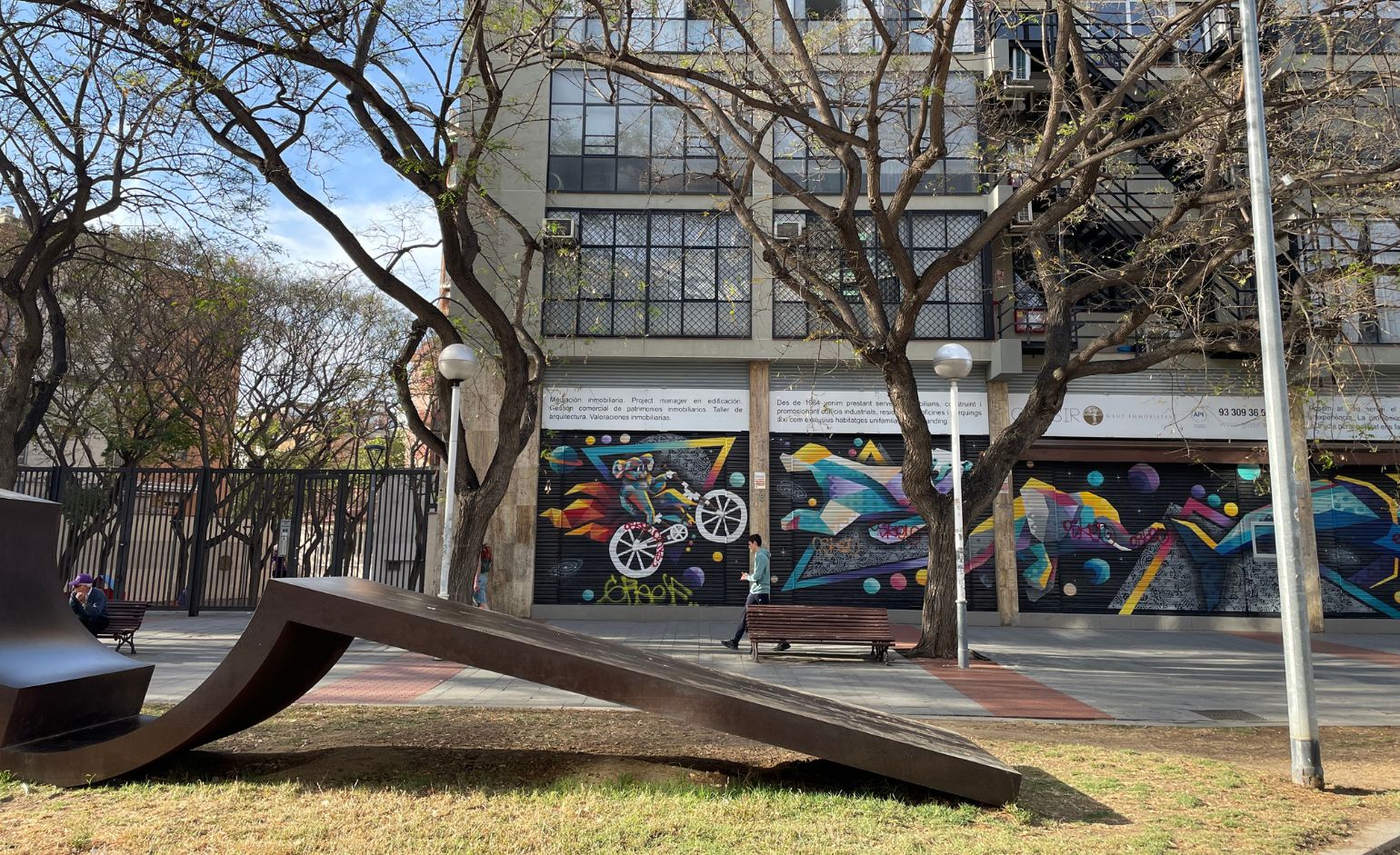 Barcelona street featuring a piece of artwork